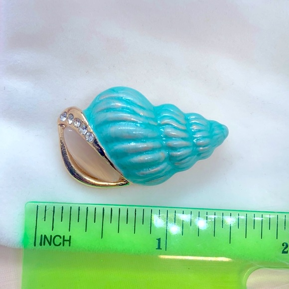 Blue Enamel Rhinestone Shell Brooch - Picture 3 of 3
